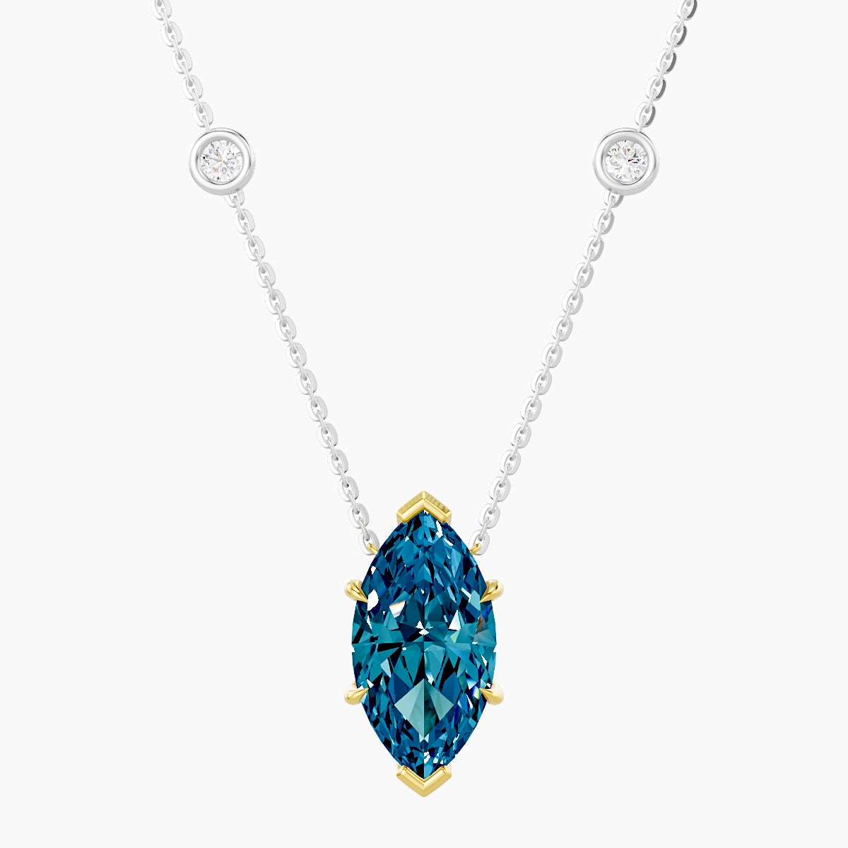 Solitaire with Sautoir | 18k White & Yellow Gold 3 ct Blue Lab Diamond Marquise Pendant