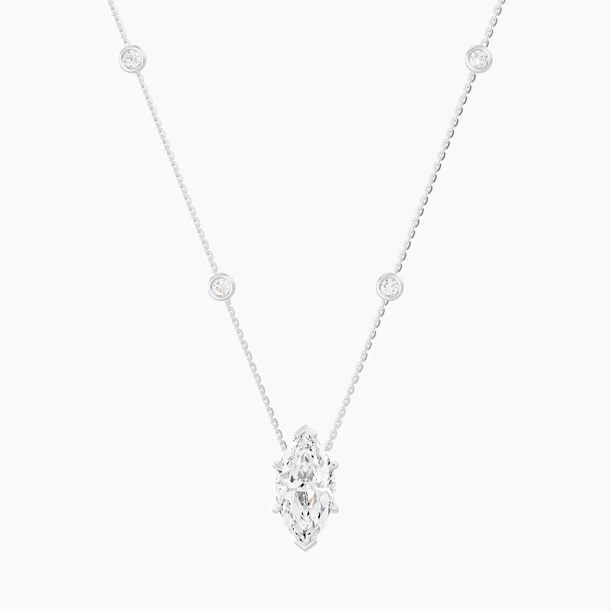 Solitaire with Sautoir | 18k White Gold 3 ct White Lab Diamond Marquise Pendant