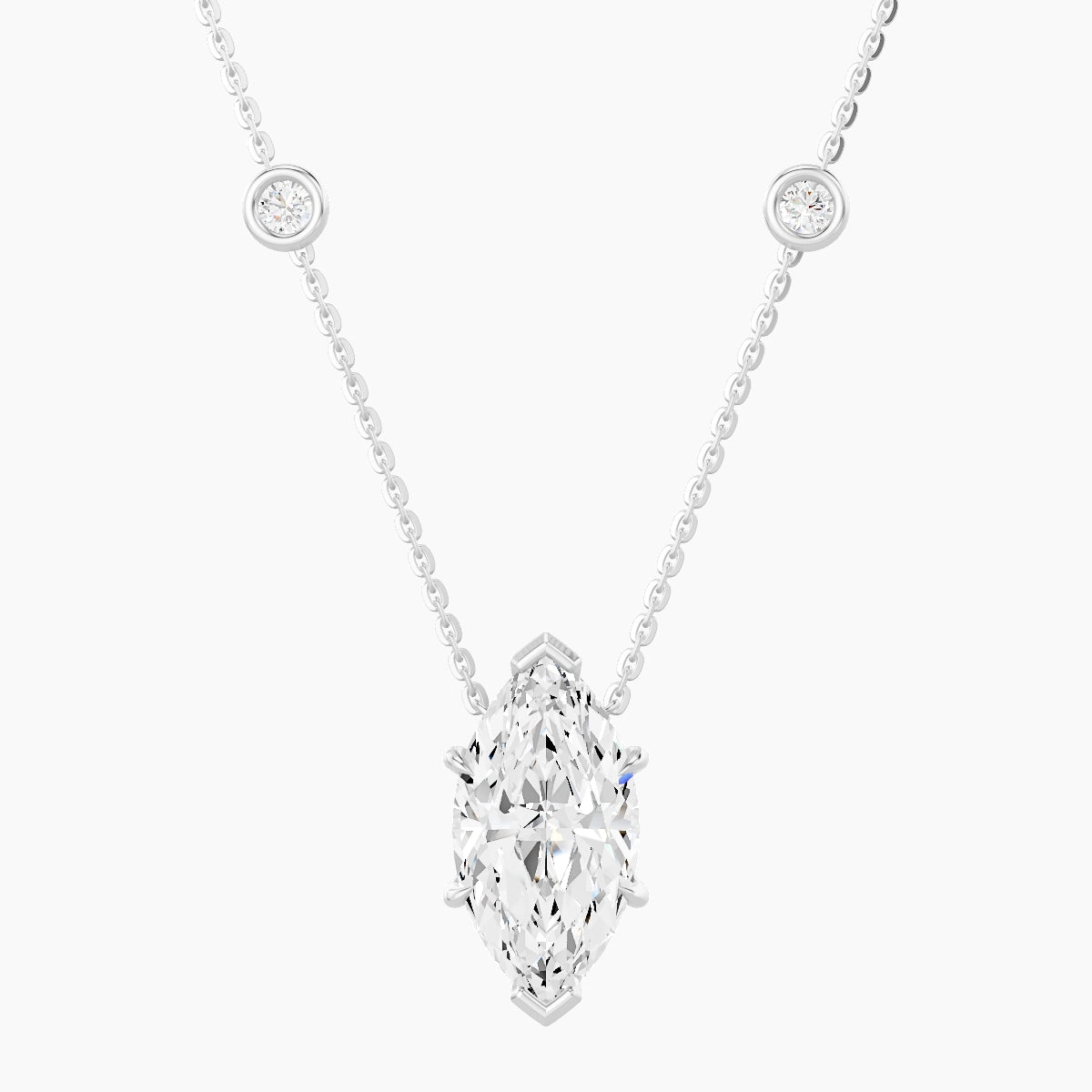 Solitaire with Sautoir | 18k White Gold 3 ct White Lab Diamond Marquise Pendant