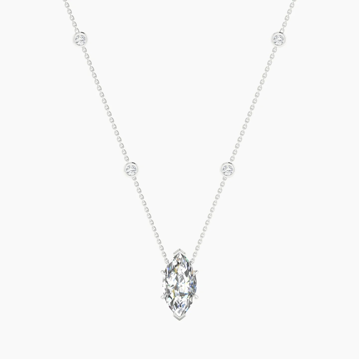 Solitaire with Sautoir | 18k White Gold 3 ct Lab Diamond Marquise Cut Pendant