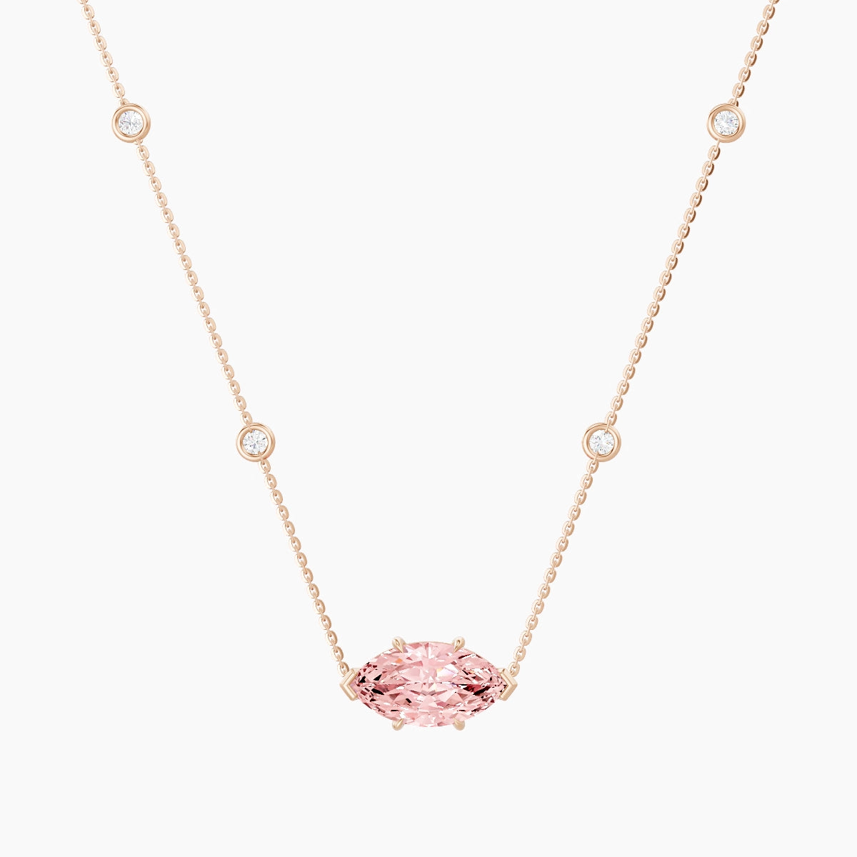 Solitaire with Sautoir | 18k Rose Gold 3 ct Pink Lab Diamond Marquise Pendant