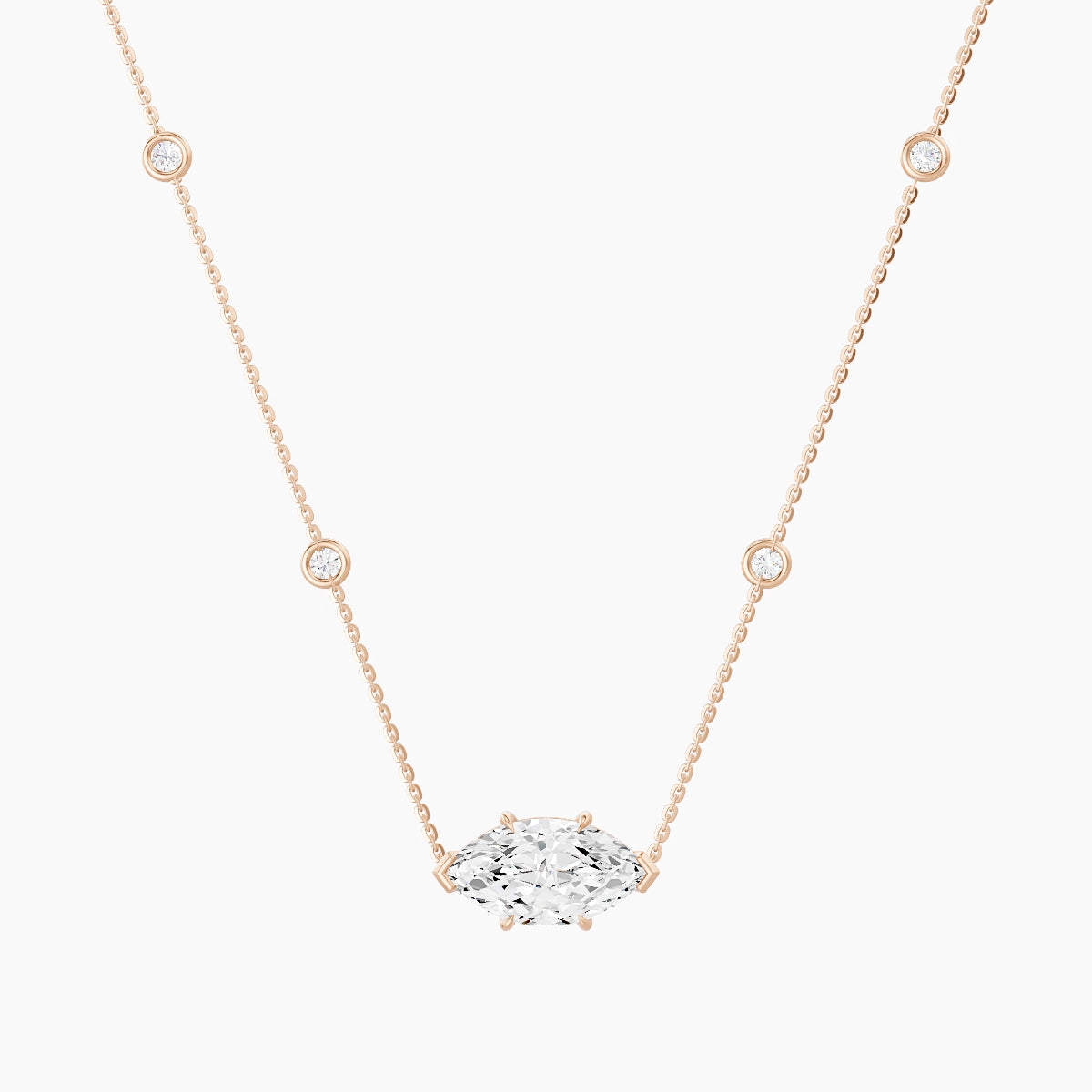 Solitaire with Sautoir | 18k Rose Gold 3 ct White Lab Diamond Marquise Pendant