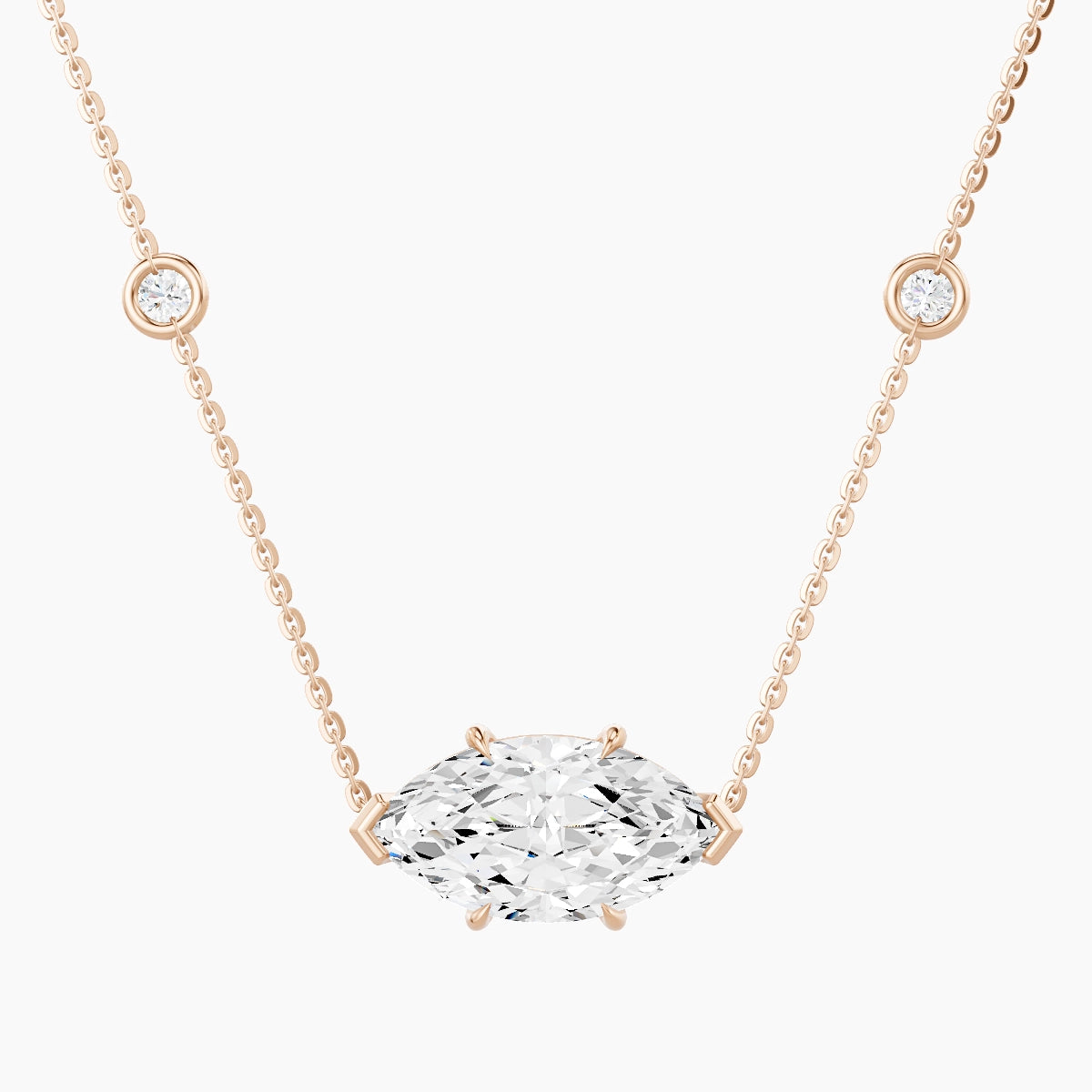 Solitaire with Sautoir | 18k Rose Gold 3 ct White Lab Diamond Marquise Pendant