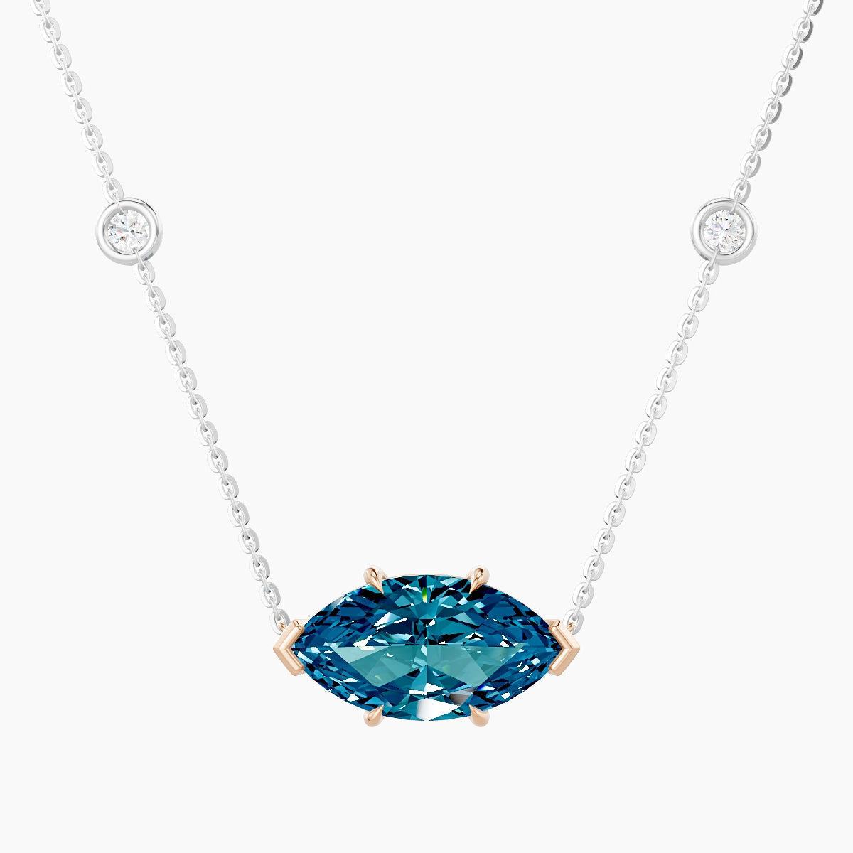 Solitaire with Sautoir | 18k White & Rose Gold 3 ct Blue Lab Diamond Marquise Pendant