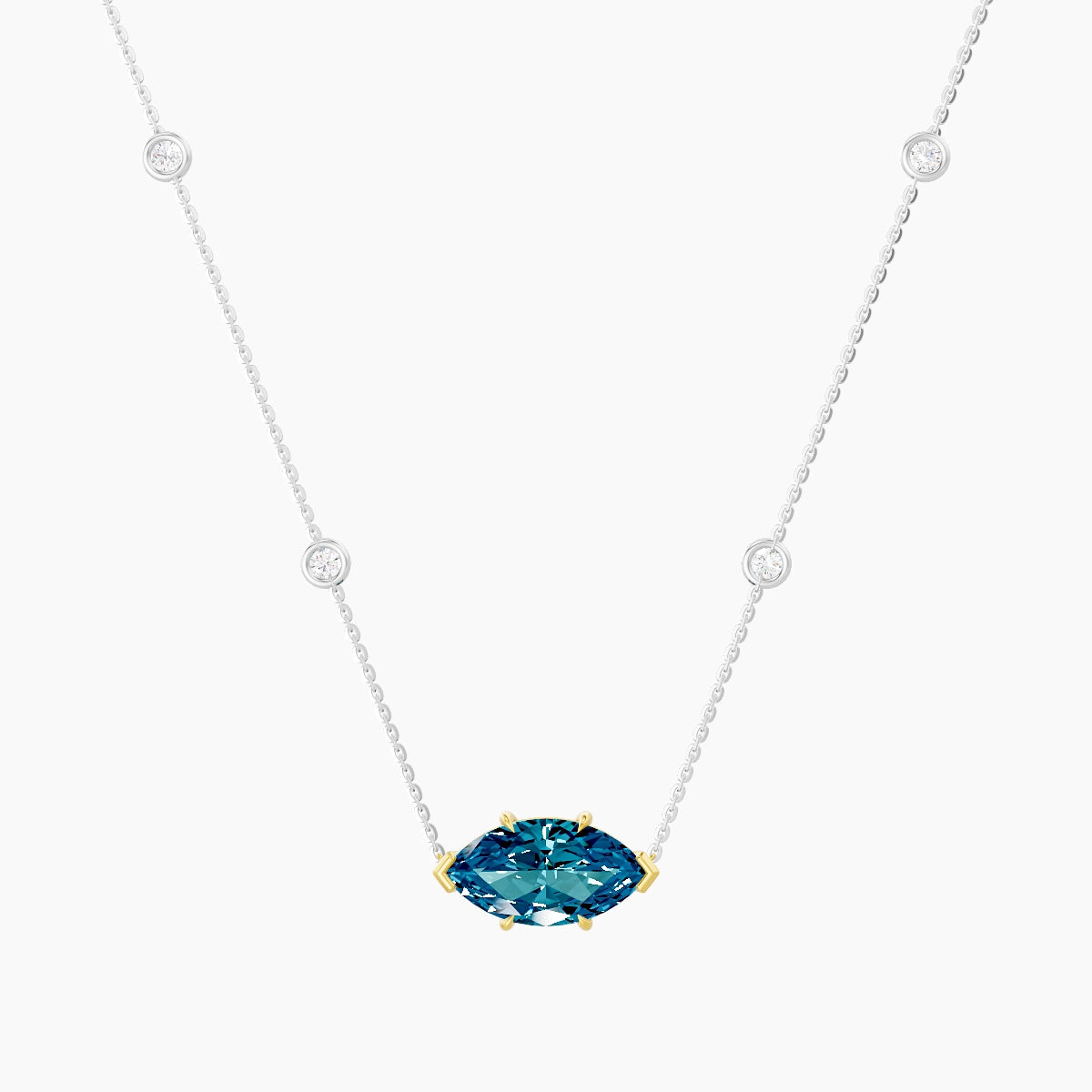 Solitaire with Sautoir | 18k White & Yellow Gold 3 ct Blue Lab Diamond Marquise Pendant