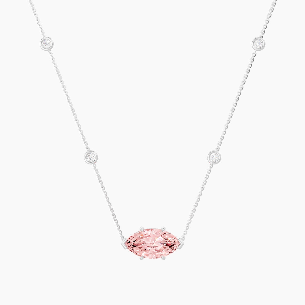 Solitaire with Sautoir | 18k White Gold 3 ct Pink Lab Diamond Marquise Pendant