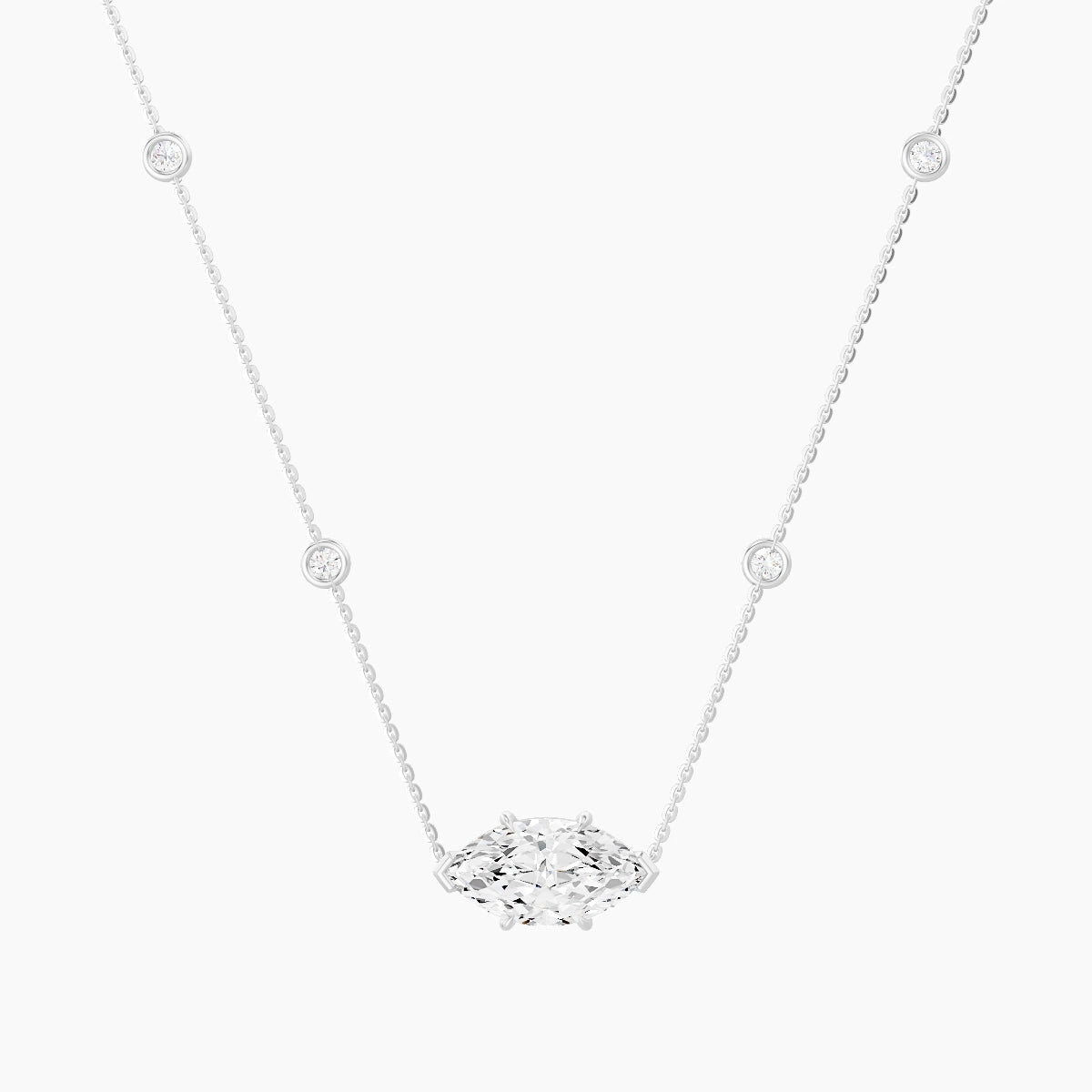 Solitaire with Sautoir | 18k White Gold 3 ct White Lab Diamond Marquise Pendant