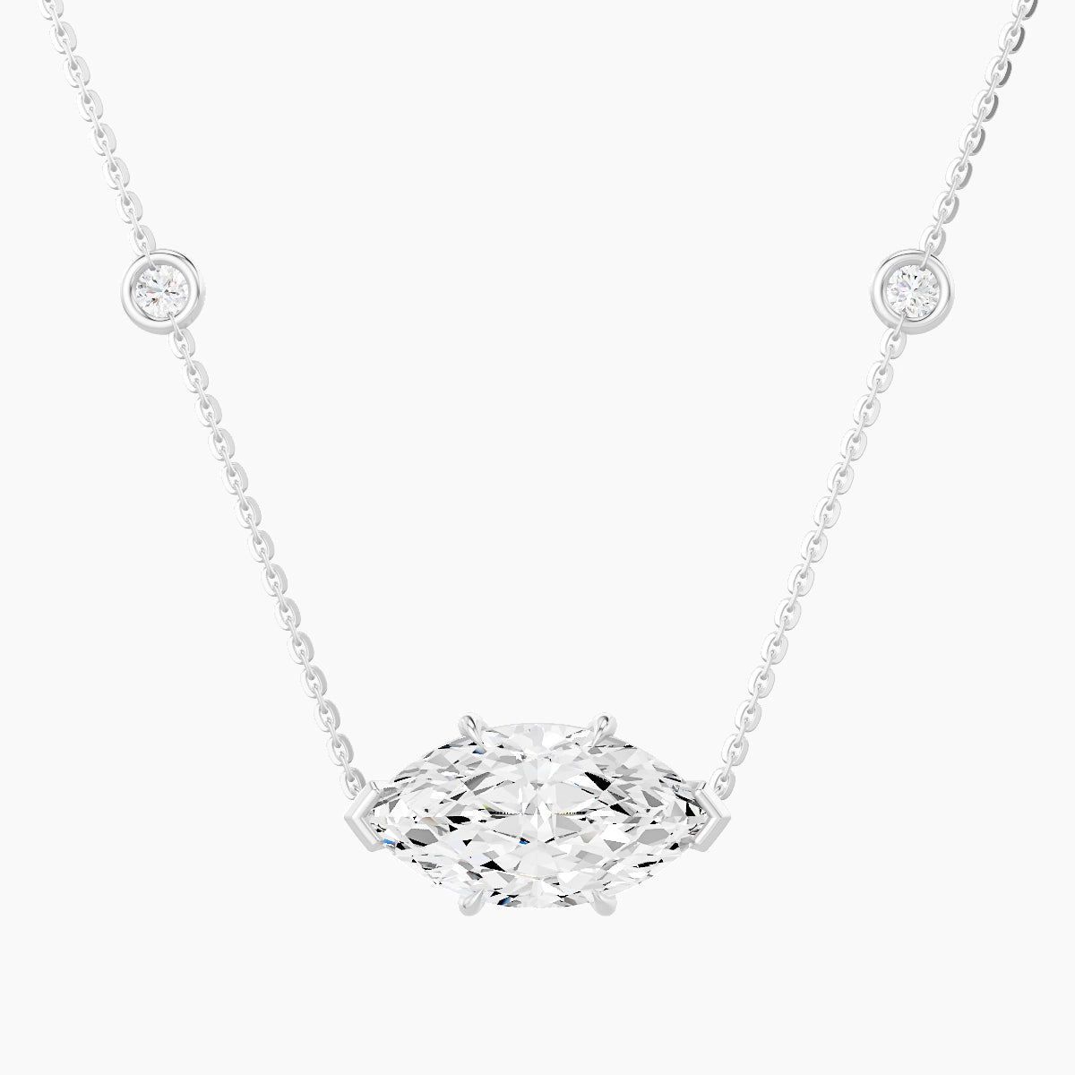 Solitaire with Sautoir | 18k White Gold 3 ct White Lab Diamond Marquise Pendant