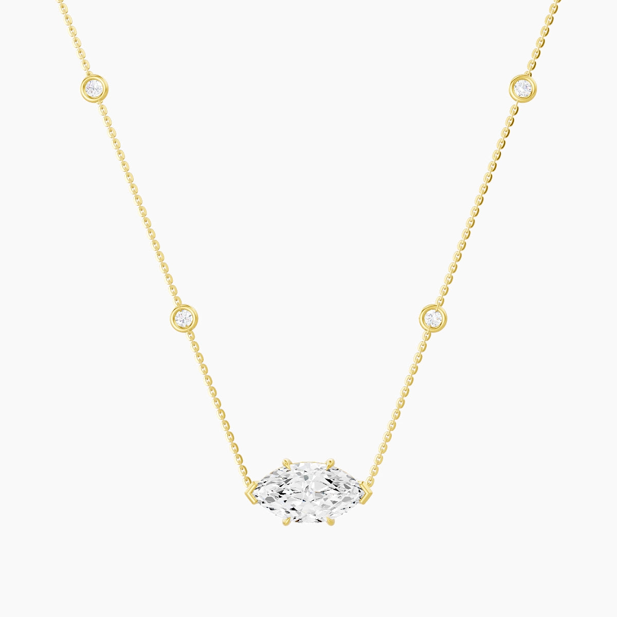 Solitaire with Sautoir | 18k Yellow Gold 3 ct White Lab Diamond Marquise Pendant