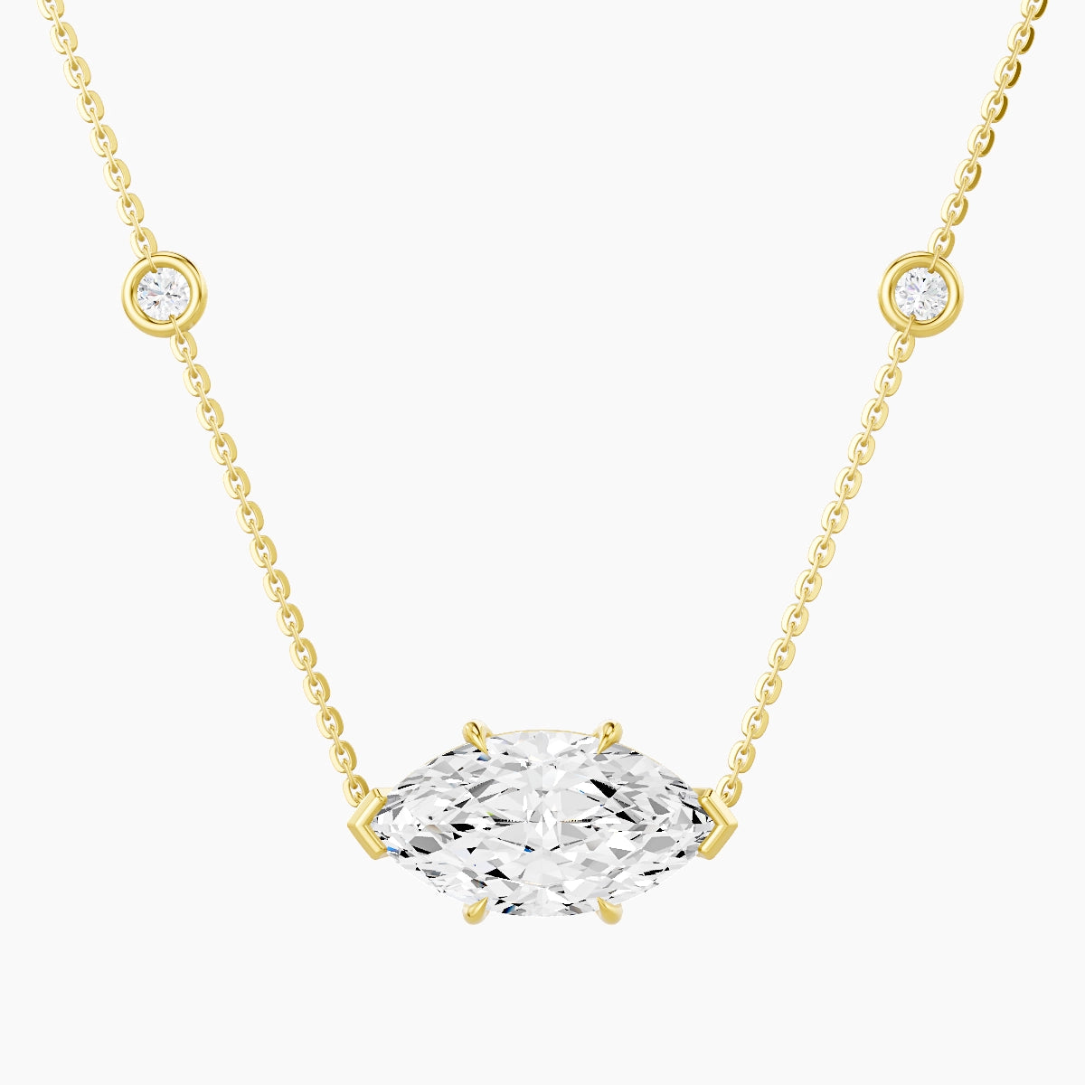 Solitaire with Sautoir | 18k Yellow Gold 3 ct White Lab Diamond Marquise Pendant