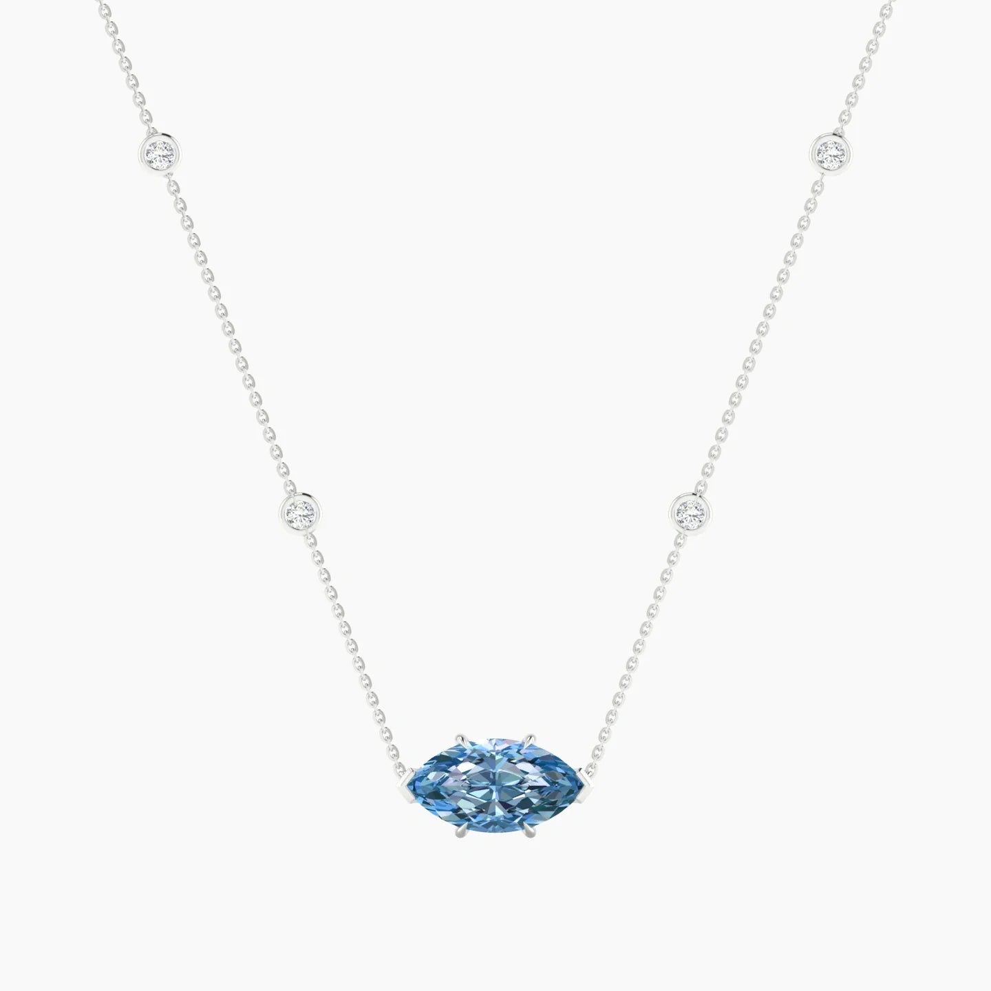 Solitaire with Sautoir | 18k White Gold 3 ct Blue Lab Diamond Marquise Cut Pendant