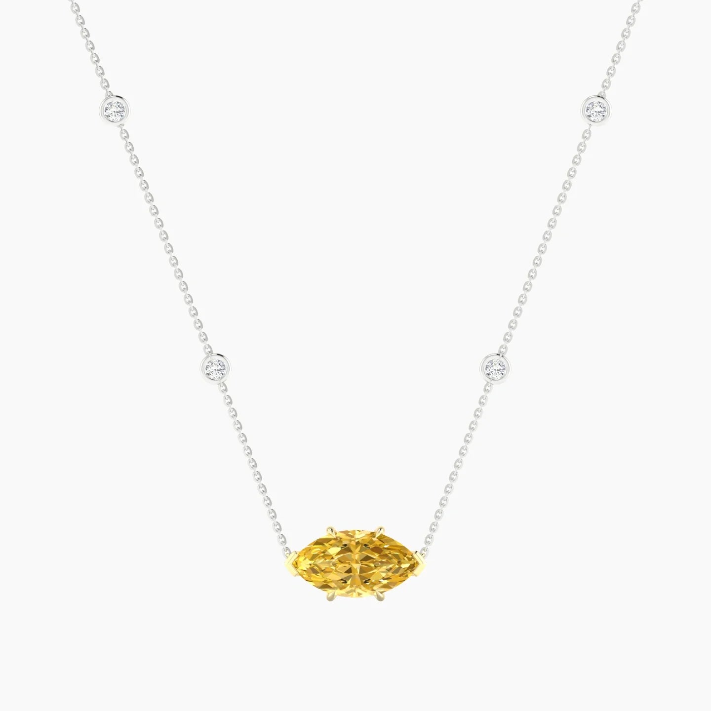 Solitaire with Sautoir | 18k White & Yellow Gold 3 ct Yellow Lab Diamond Marquise Cut Pendant
