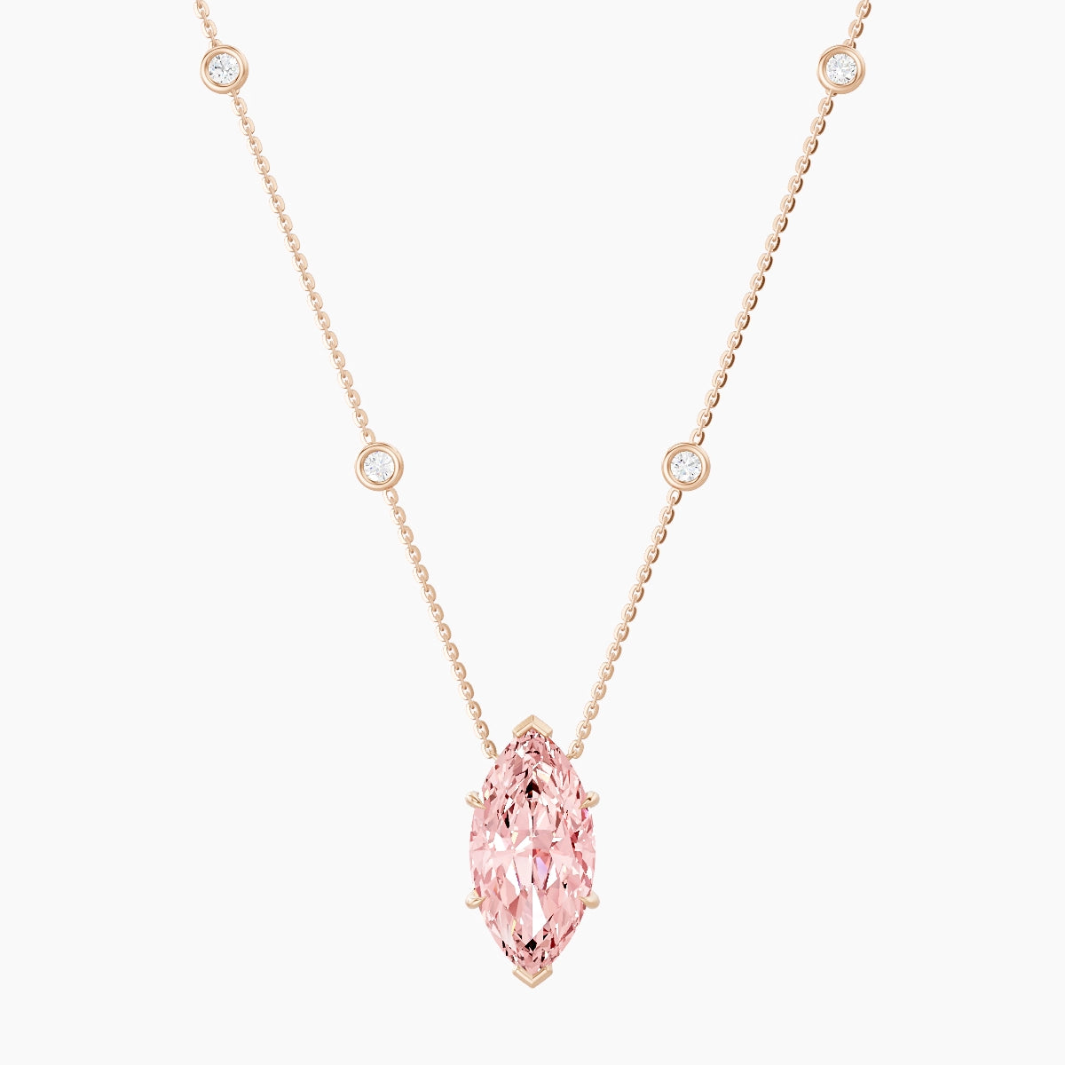 Solitaire with Sautoir | 18k Rose Gold 5 ct Pink Lab Diamond Marquise Pendant