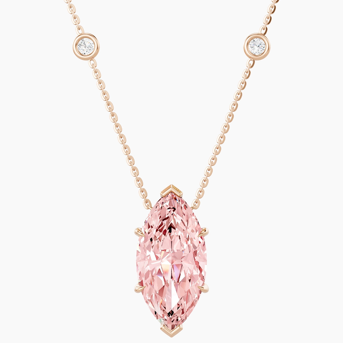 Solitaire with Sautoir | 18k Rose Gold 5 ct Pink Lab Diamond Marquise Pendant