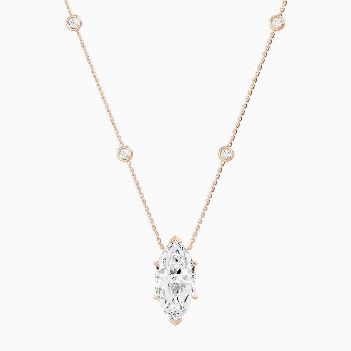 Solitaire with Sautoir | 18k Rose Gold 5 ct White Lab Diamond Marquise Pendant
