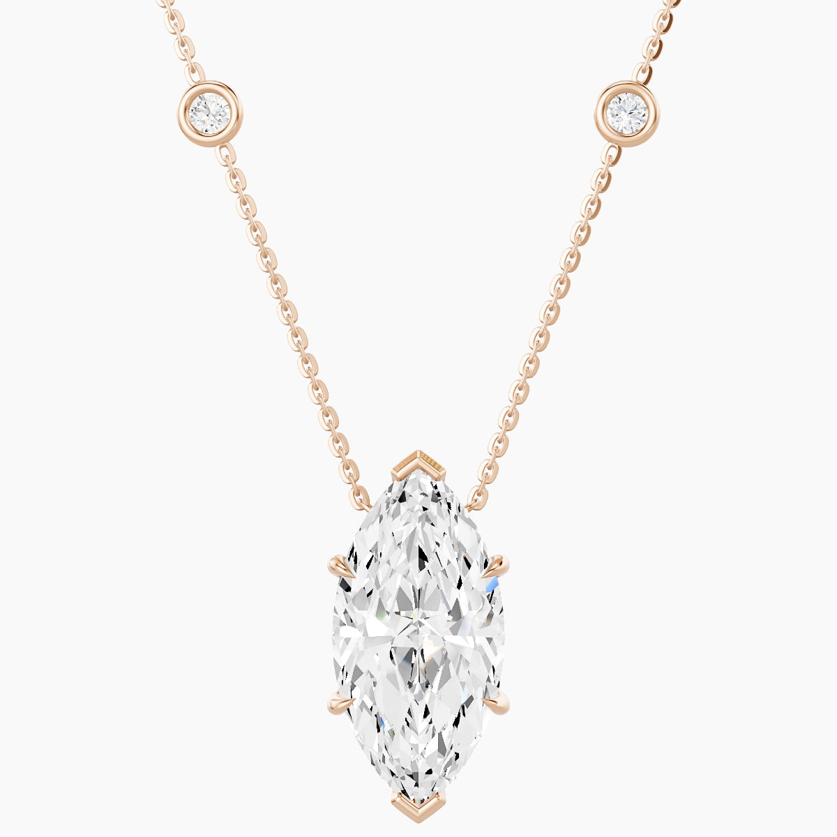 Solitaire with Sautoir | 18k Rose Gold 5 ct White Lab Diamond Marquise Pendant