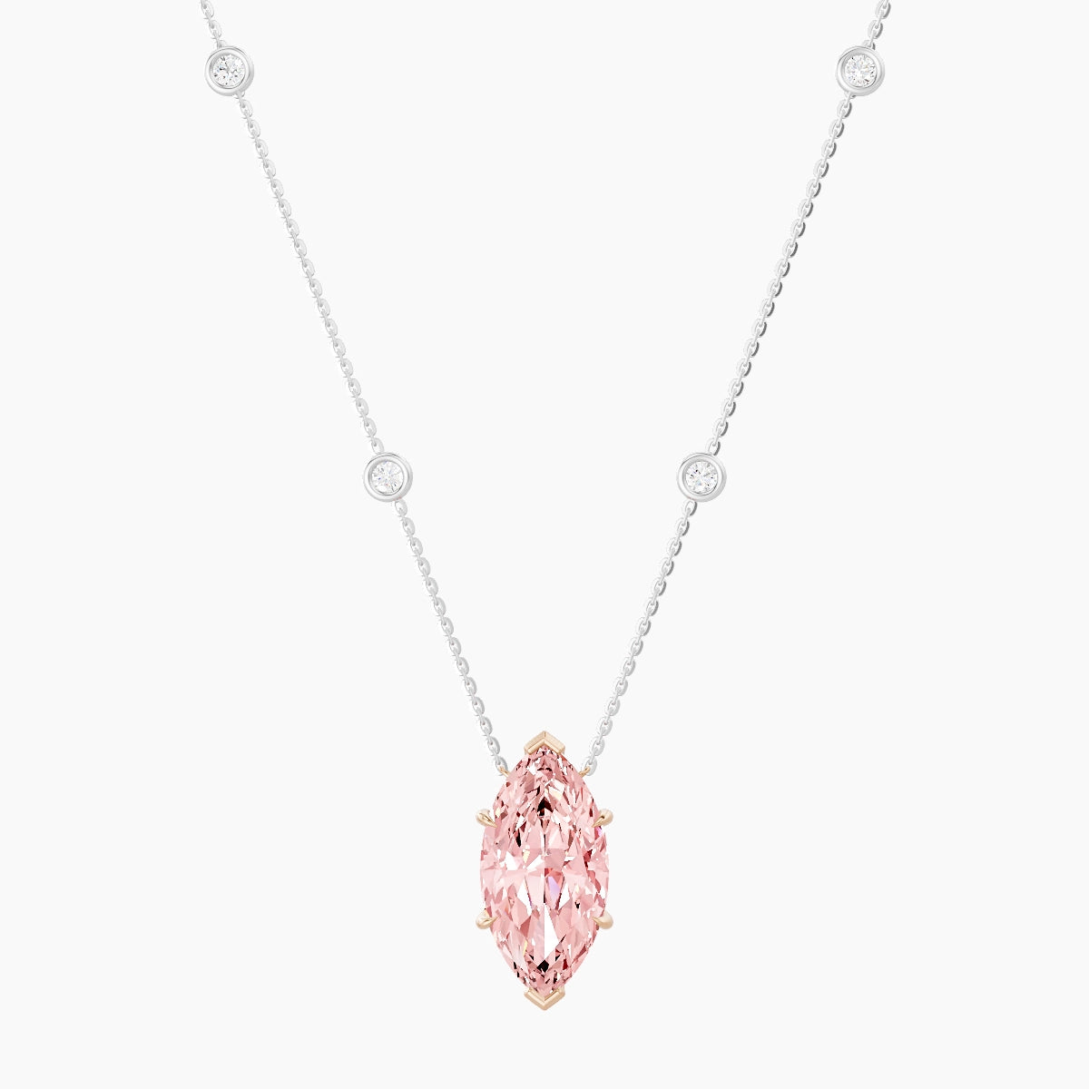 Solitaire with Sautoir | 18k White & Rose Gold 5 ct Pink Lab Diamond Marquise Pendant