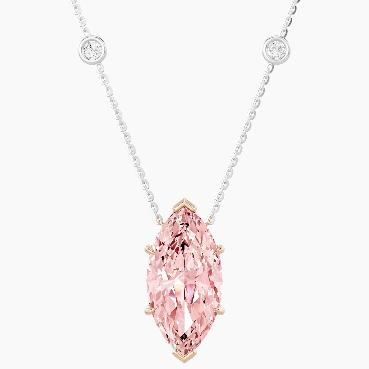 Solitaire with Sautoir | 18k White & Rose Gold 5 ct Pink Lab Diamond Marquise Pendant