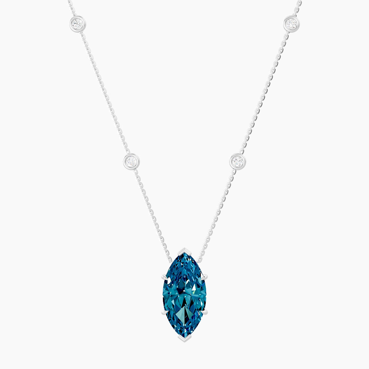 Solitaire with Sautoir | 18k White Gold 5 ct Blue Lab Diamond Marquise Pendant