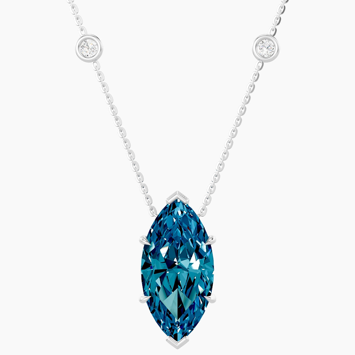 Solitaire with Sautoir | 18k White Gold 5 ct Blue Lab Diamond Marquise Pendant