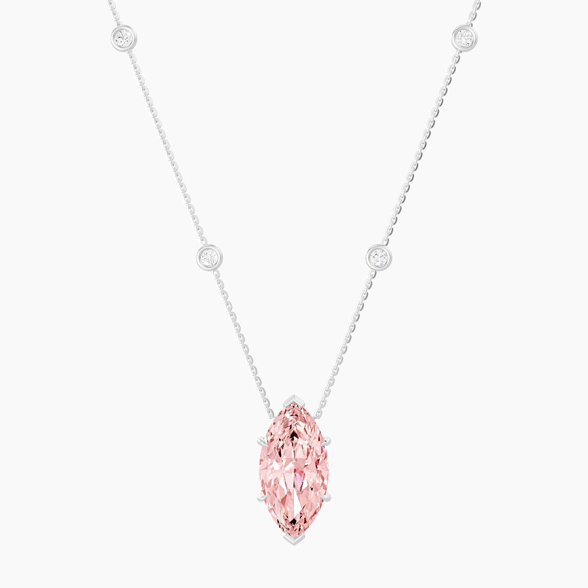 Solitaire with Sautoir | 18k White Gold 5 ct Pink Lab Diamond Marquise Pendant