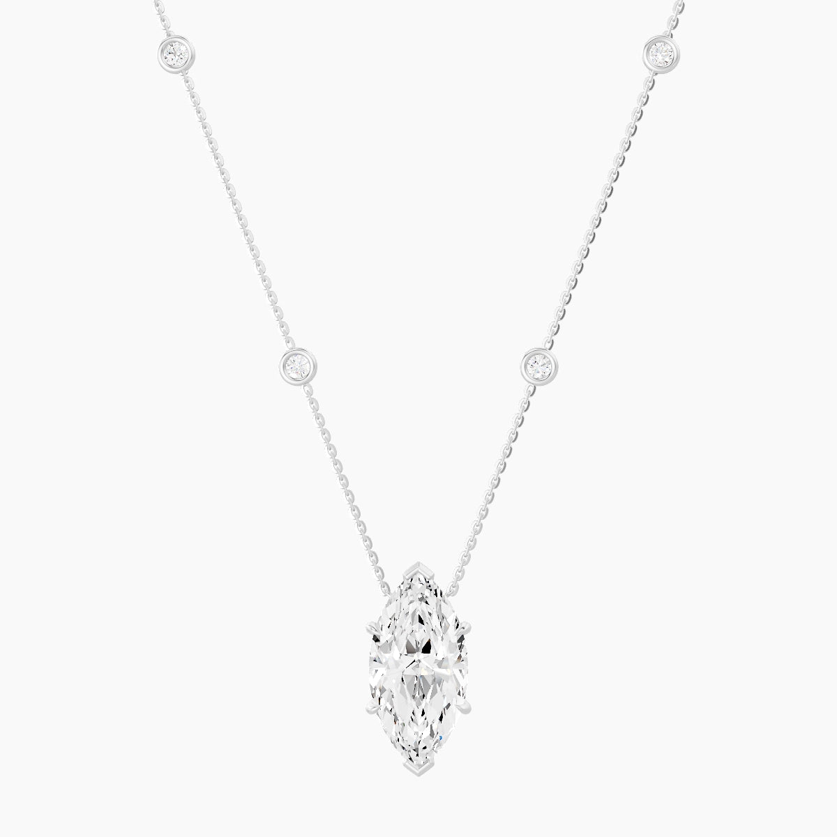 Solitaire with Sautoir | 18k White Gold 5 ct White Lab Diamond Marquise Pendant