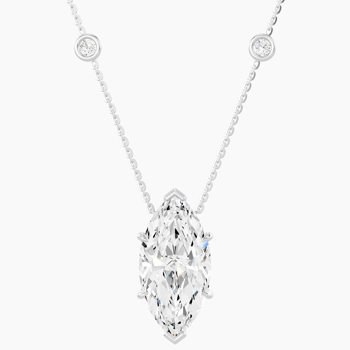 Solitaire with Sautoir | 18k White Gold 5 ct White Lab Diamond Marquise Pendant
