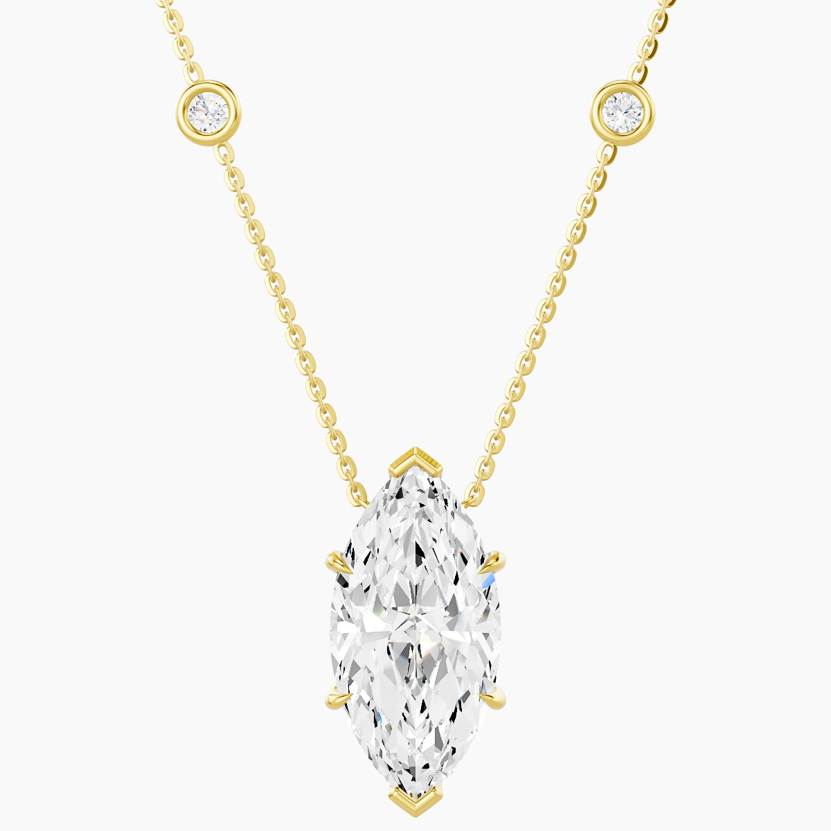 Solitaire with Sautoir | 18k Yellow Gold 5 ct White Lab Diamond Marquise Pendant