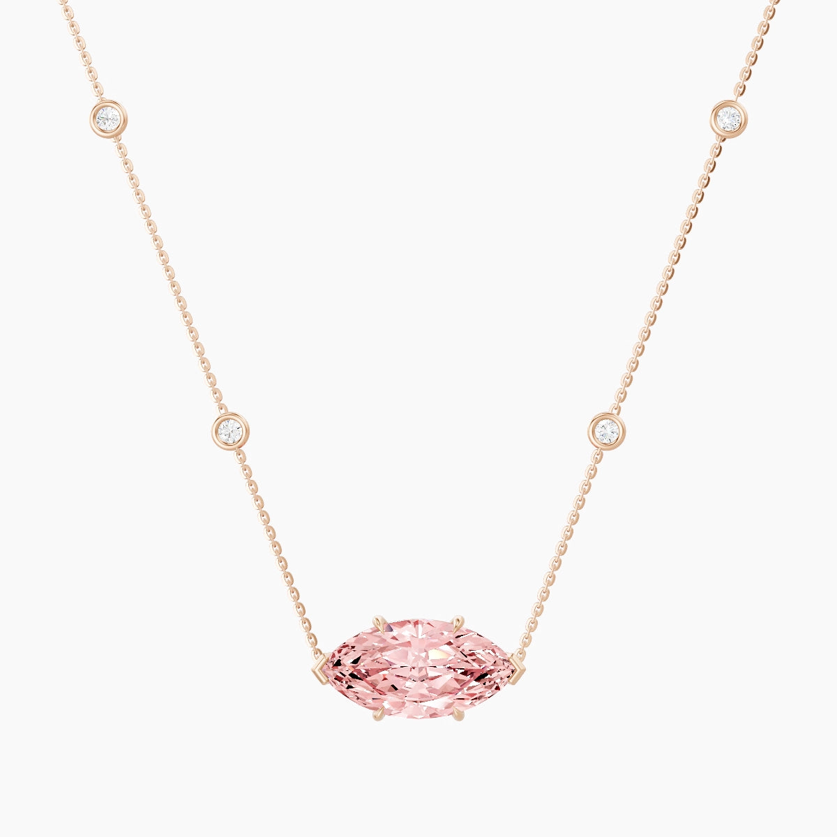 Solitaire with Sautoir | 18k Rose Gold 5 ct Pink Lab Diamond Marquise Pendant