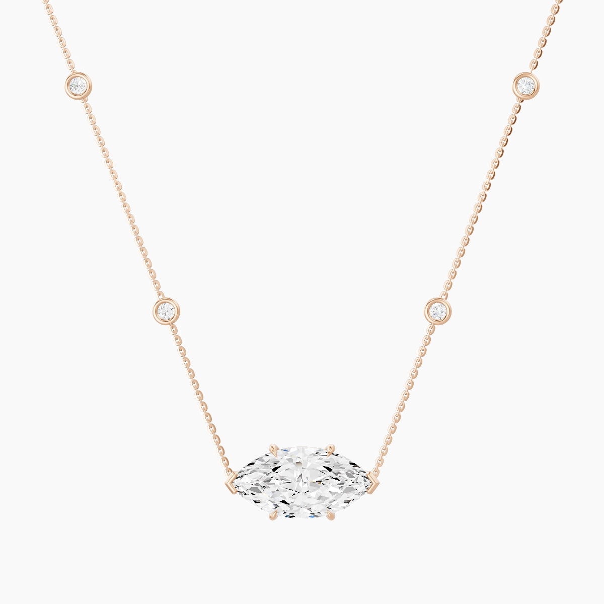 Solitaire with Sautoir | 18k Rose Gold 5 ct White Lab Diamond Marquise Pendant