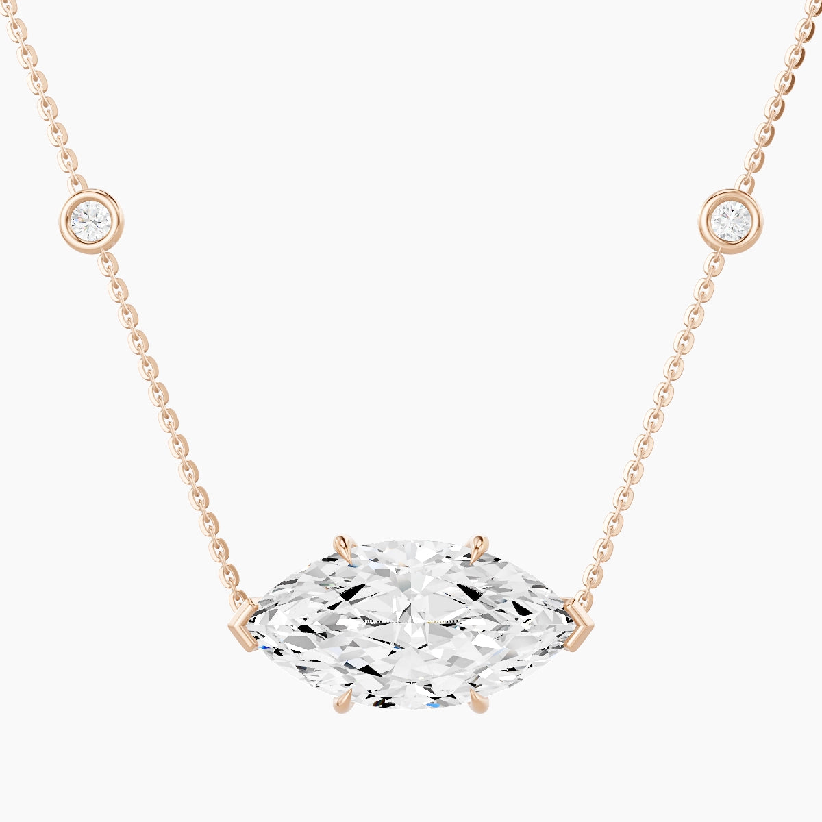 Solitaire with Sautoir | 18k Rose Gold 5 ct White Lab Diamond Marquise Pendant