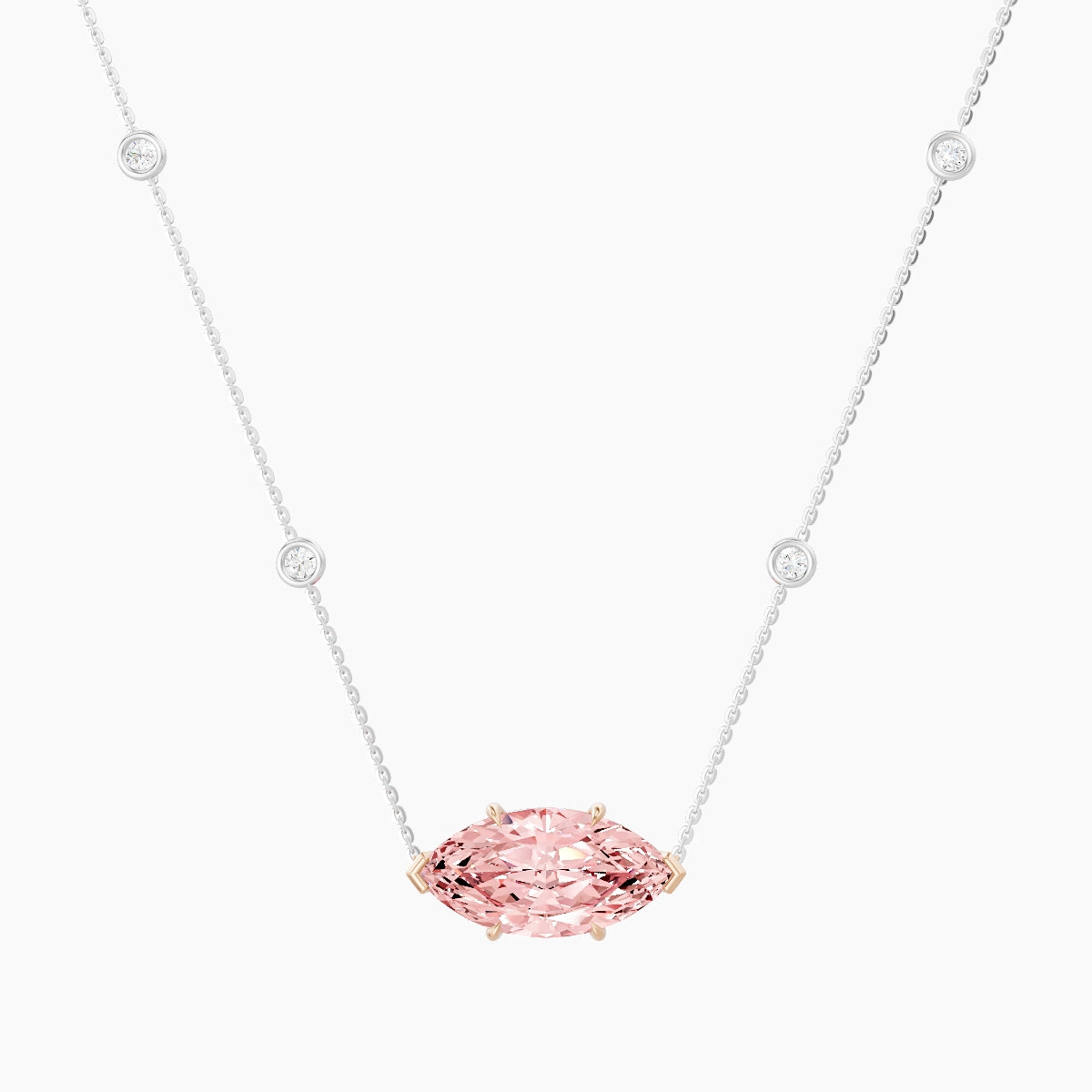 Solitaire with Sautoir | 18k White & Rose Gold 5 ct Pink Lab Diamond Marquise Pendant
