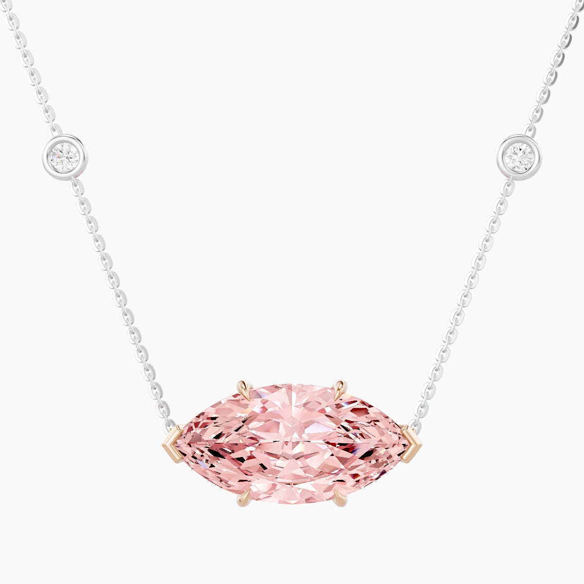 Solitaire with Sautoir | 18k White & Rose Gold 5 ct Pink Lab Diamond Marquise Pendant