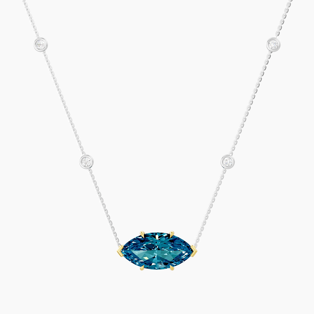Solitaire with Sautoir | 18k White & Yellow Gold 5 ct Blue Lab Diamond Marquise Pendant
