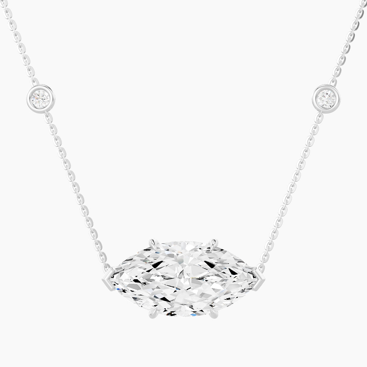 Solitaire with Sautoir | 18k White Gold 5 ct White Lab Diamond Marquise Pendant