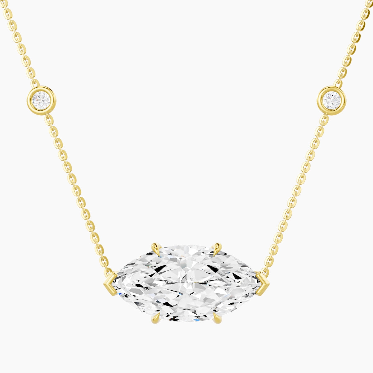 Solitaire with Sautoir | 18k Yellow Gold 5 ct White Lab Diamond Marquise Pendant