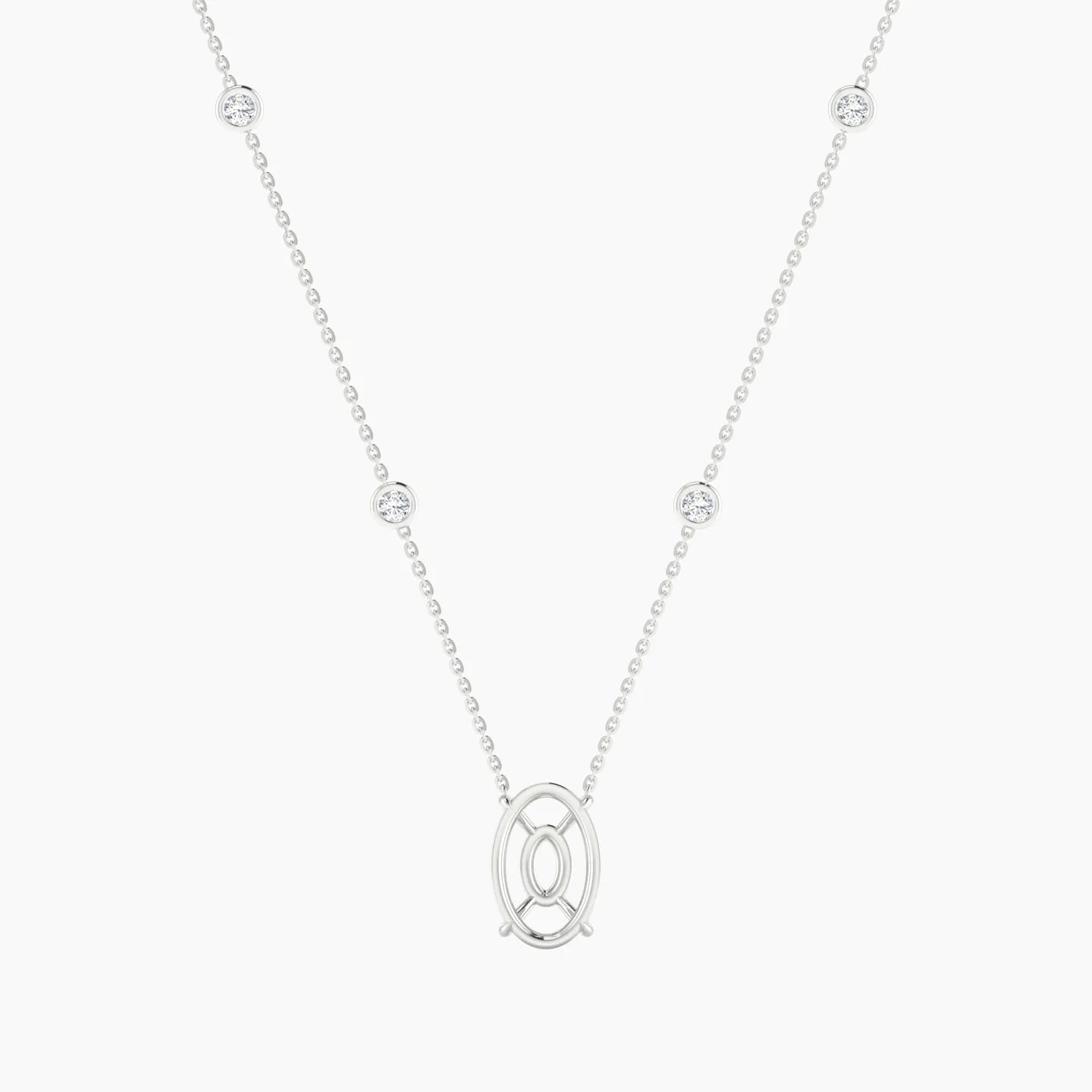 Solitaire with Sautoir | 18k White Gold 3-4.99 ct Oval Cut Pendant Setting
