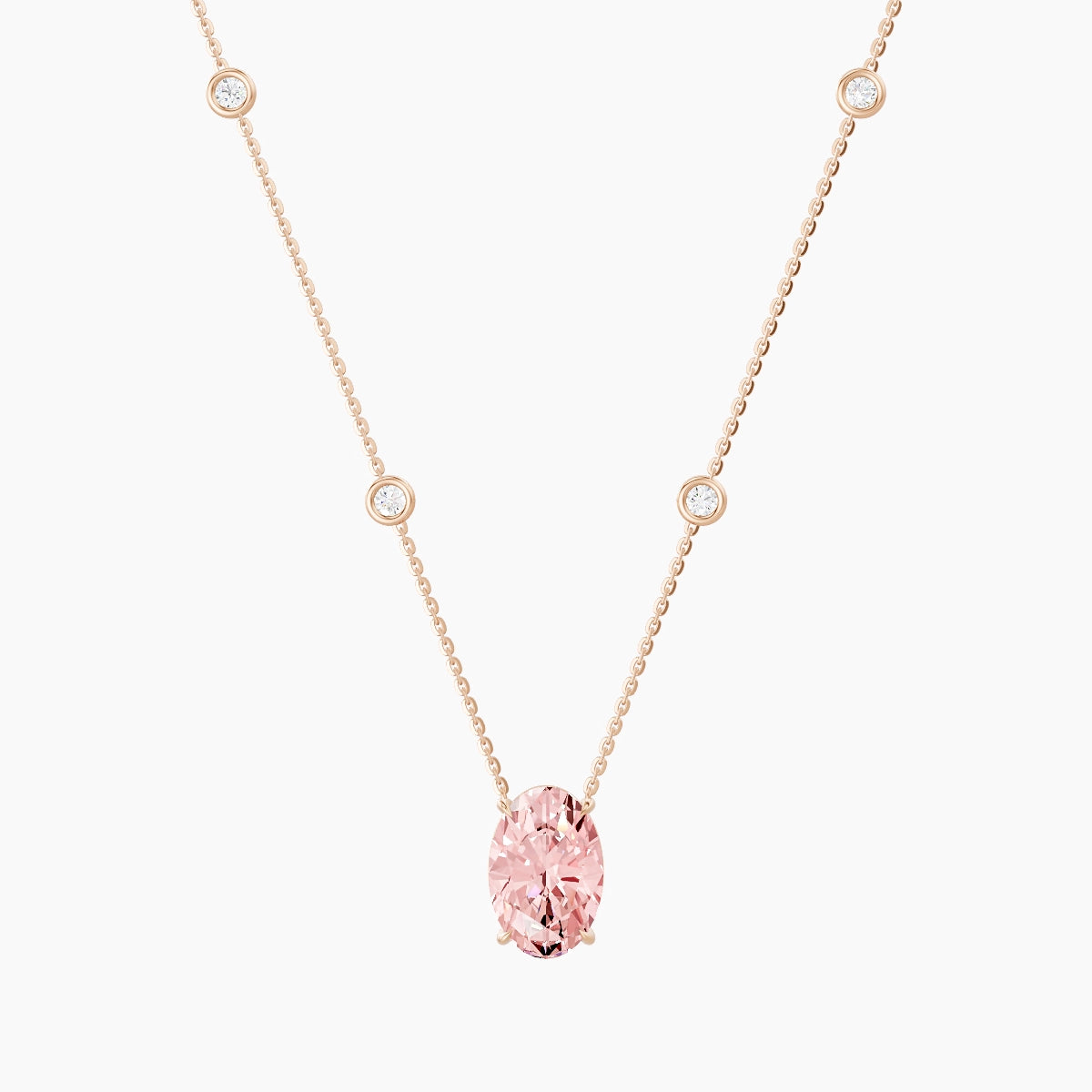 Solitaire with Sautoir | 18k Rose Gold 3 ct Pink Lab Diamond Oval Pendant