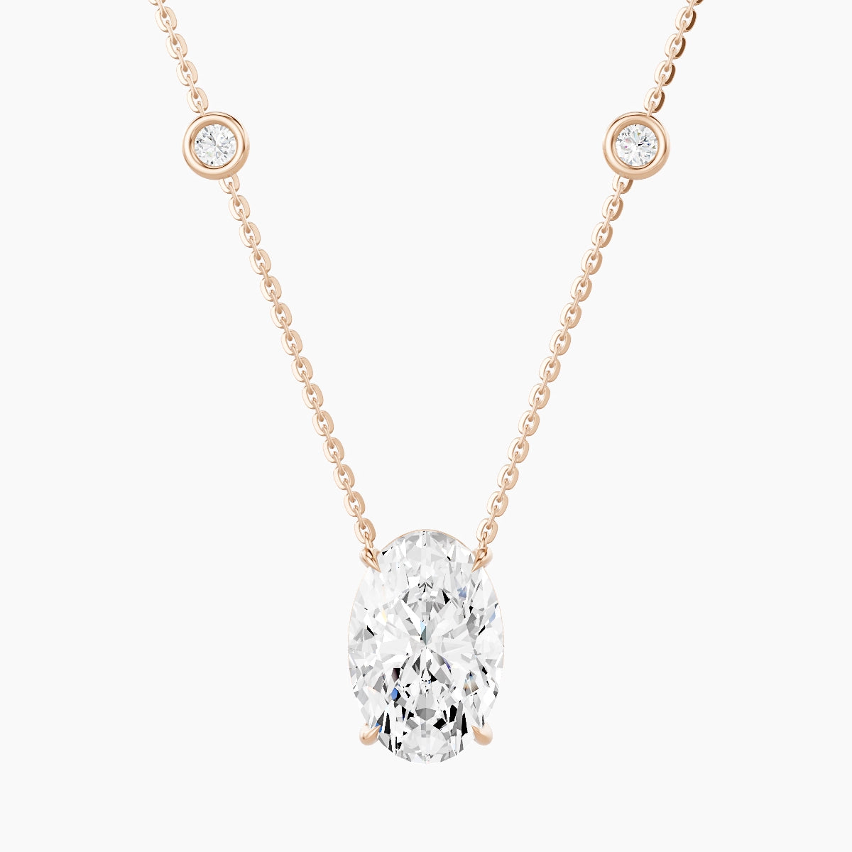 Solitaire with Sautoir | 18k Rose Gold 3 ct White Lab Diamond Oval Pendant