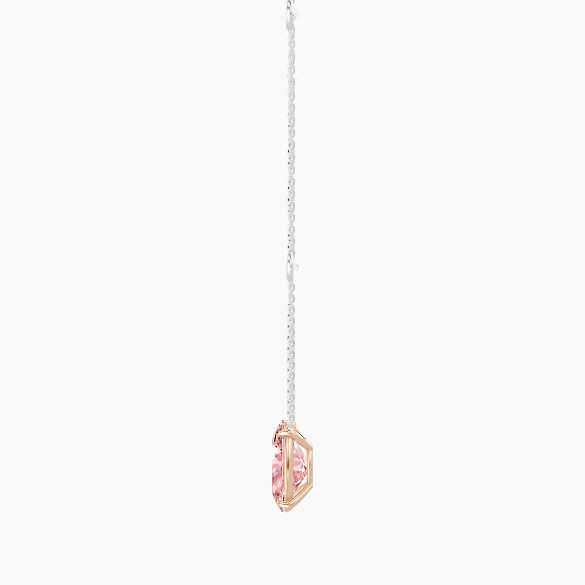 Solitaire with Sautoir | 18k White & Rose Gold 3 ct Pink Lab Diamond Oval Pendant