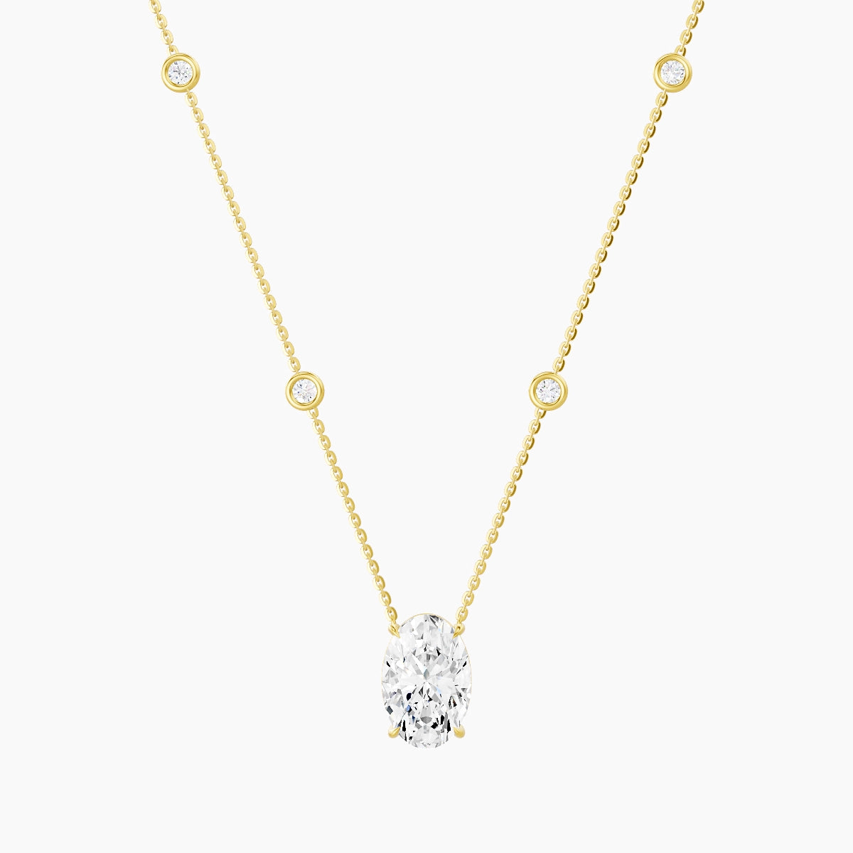 Solitaire with Sautoir | 18k Yellow Gold 3 ct White Lab Diamond Oval Pendant