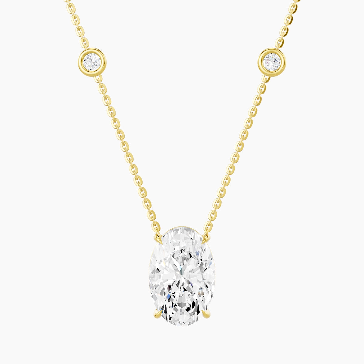 Solitaire with Sautoir | 18k Yellow Gold 3 ct White Lab Diamond Oval Pendant