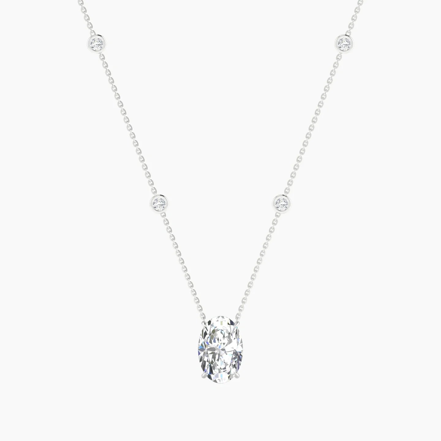 Solitaire with Sautoir | 18k White Gold 3 ct Lab Diamond Oval Cut Pendant