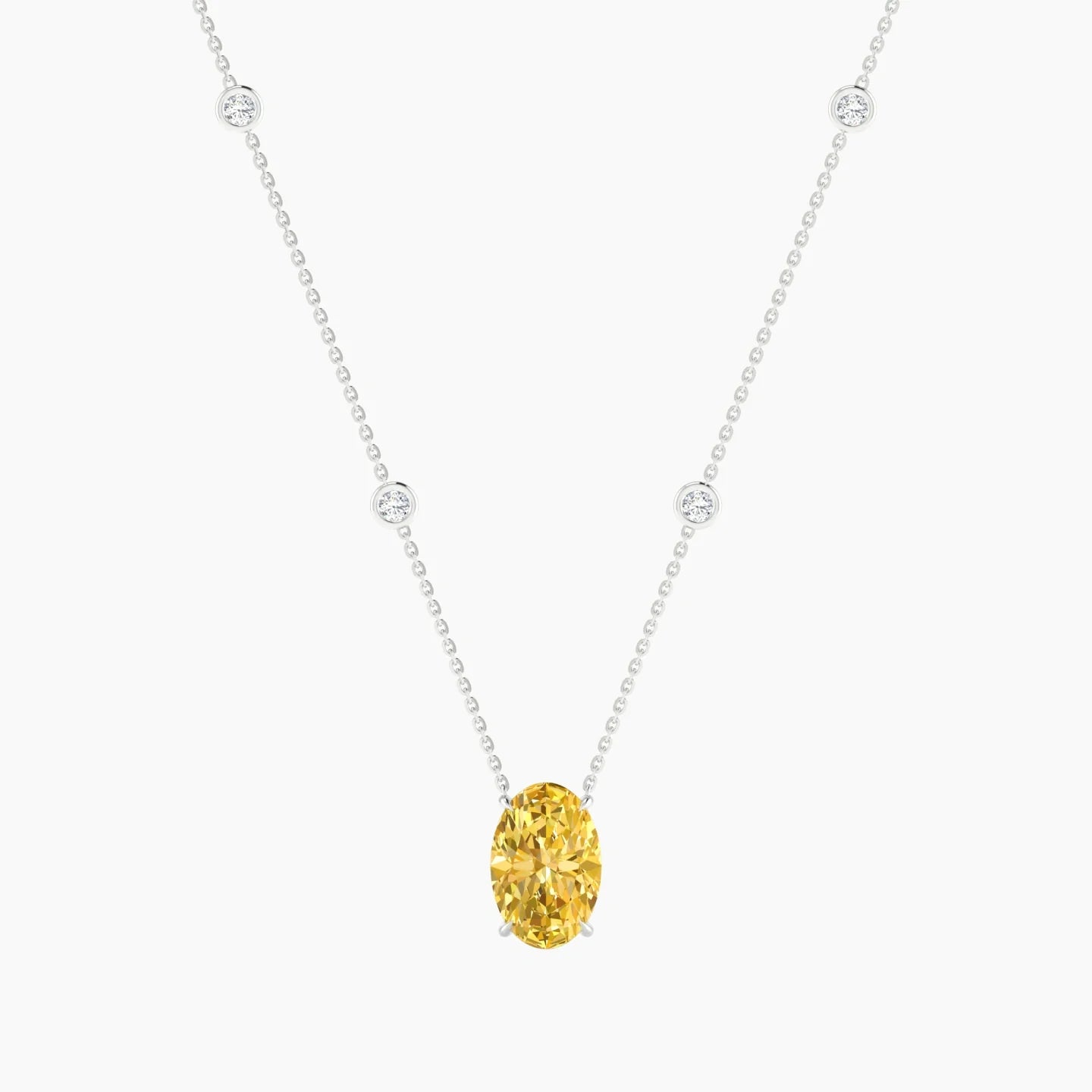 Solitaire with Sautoir | 18k White Gold 3 ct Yellow Lab Diamond Oval Cut Pendant