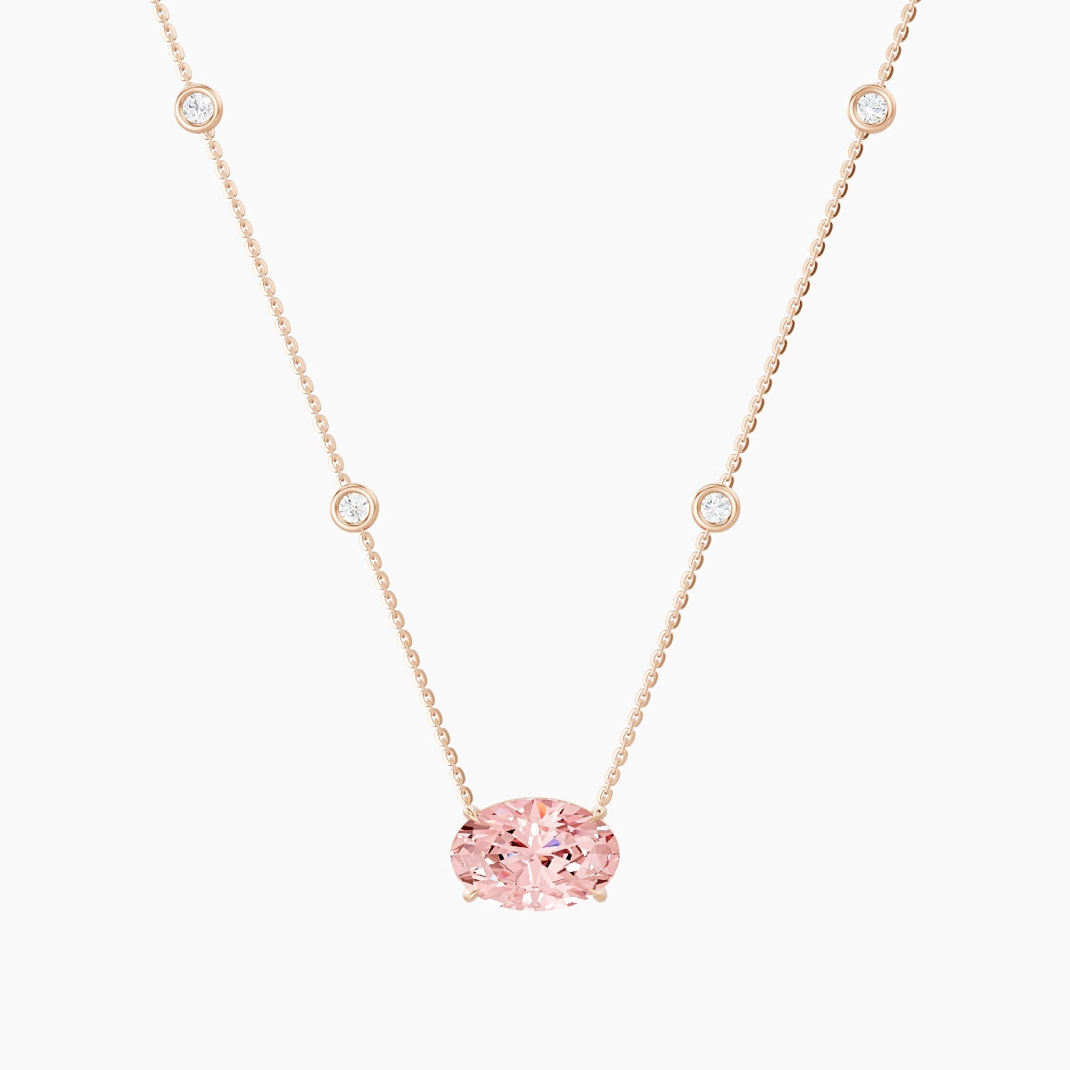 Solitaire with Sautoir | 18k Rose Gold 3 ct Pink Lab Diamond Oval Pendant