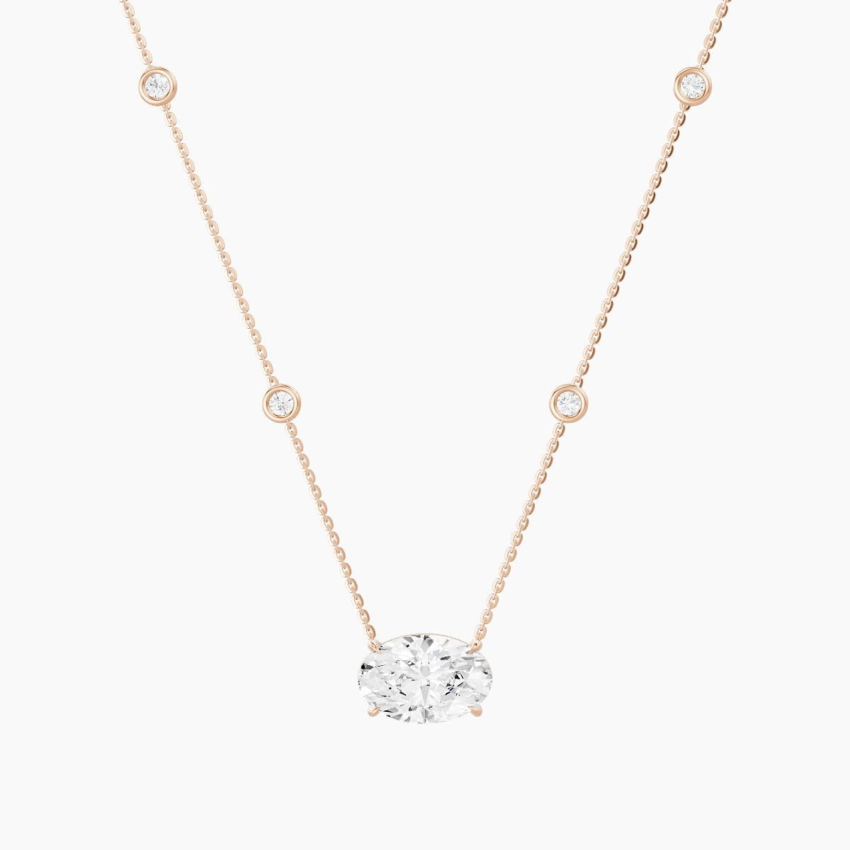 Solitaire with Sautoir | 18k Rose Gold 3 ct White Lab Diamond Oval Pendant