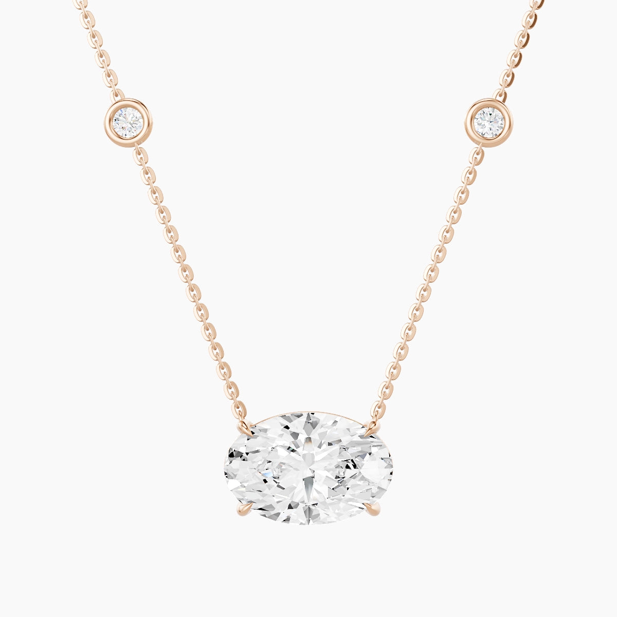 Solitaire with Sautoir | 18k Rose Gold 3 ct White Lab Diamond Oval Pendant