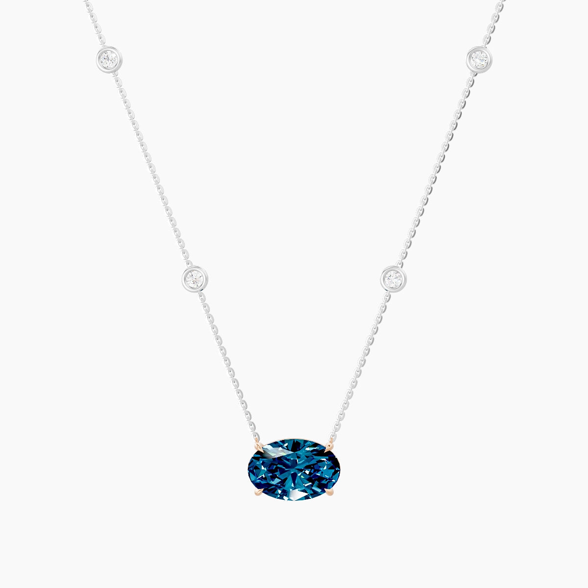 Solitaire with Sautoir | 18k White & Rose Gold 3 ct Blue Lab Diamond Oval Pendant