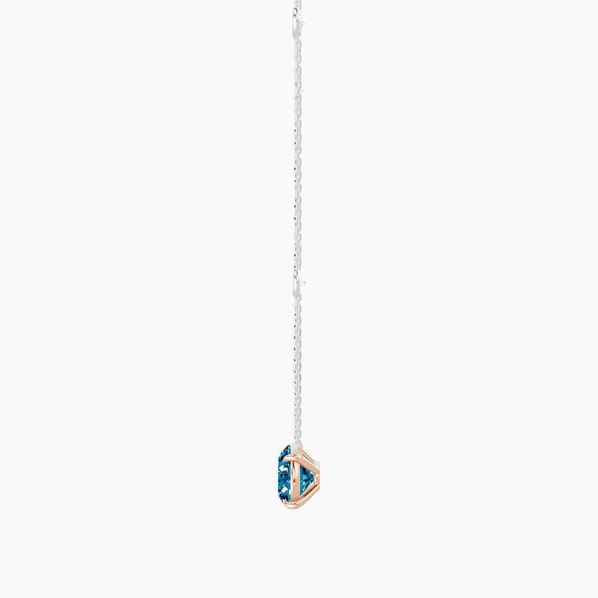 Solitaire with Sautoir | 18k White & Rose Gold 3 ct Blue Lab Diamond Oval Pendant