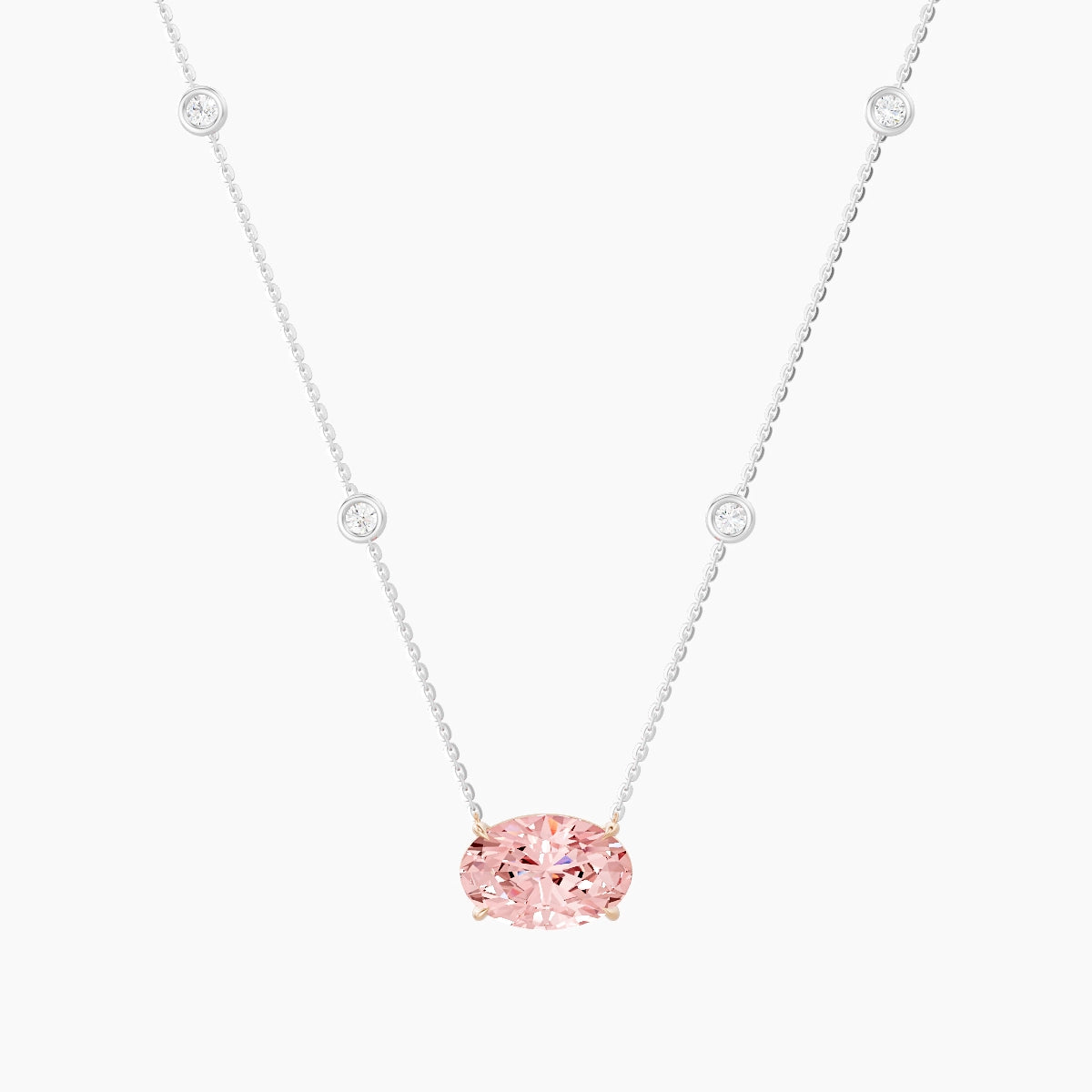 Solitaire with Sautoir | 18k White & Rose Gold 3 ct Pink Lab Diamond Oval Pendant